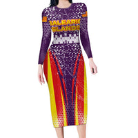 Balearic Islands Flag Long Sleeve Bodycon Dress Autonomous Community of Spain - Wonder Print Shop