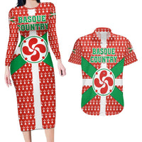 Basque Country Flag Couples Matching Long Sleeve Bodycon Dress and Hawaiian Shirt Autonomous Community of Spain - Wonder Print Shop
