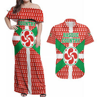 Basque Country Flag Couples Matching Off Shoulder Maxi Dress and Hawaiian Shirt Autonomous Community of Spain - Wonder Print Shop