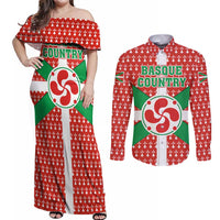 Basque Country Flag Couples Matching Off Shoulder Maxi Dress and Long Sleeve Button Shirt Autonomous Community of Spain - Wonder Print Shop