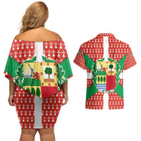 Basque Country Flag Couples Matching Off Shoulder Short Dress and Hawaiian Shirt Autonomous Community of Spain - Wonder Print Shop