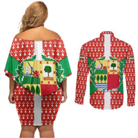 Basque Country Flag Couples Matching Off Shoulder Short Dress and Long Sleeve Button Shirt Autonomous Community of Spain - Wonder Print Shop