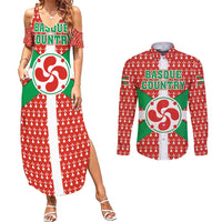 Basque Country Flag Couples Matching Summer Maxi Dress and Long Sleeve Button Shirt Autonomous Community of Spain - Wonder Print Shop