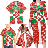 Basque Country Flag Family Matching Long Sleeve Bodycon Dress and Hawaiian Shirt Autonomous Community of Spain - Wonder Print Shop