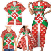Basque Country Flag Family Matching Short Sleeve Bodycon Dress and Hawaiian Shirt Autonomous Community of Spain - Wonder Print Shop
