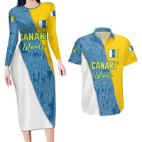 Canary Islands Flag Couples Matching Long Sleeve Bodycon Dress and Hawaiian Shirt Autonomous Community of Spain - Wonder Print Shop
