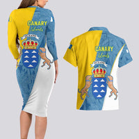 Canary Islands Flag Couples Matching Long Sleeve Bodycon Dress and Hawaiian Shirt Autonomous Community of Spain - Wonder Print Shop