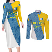 Canary Islands Flag Couples Matching Long Sleeve Bodycon Dress and Long Sleeve Button Shirt Autonomous Community of Spain - Wonder Print Shop