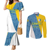 Canary Islands Flag Couples Matching Mermaid Dress and Long Sleeve Button Shirt Autonomous Community of Spain - Wonder Print Shop