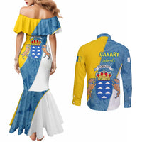 Canary Islands Flag Couples Matching Mermaid Dress and Long Sleeve Button Shirt Autonomous Community of Spain - Wonder Print Shop