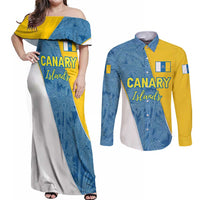 Canary Islands Flag Couples Matching Off Shoulder Maxi Dress and Long Sleeve Button Shirt Autonomous Community of Spain - Wonder Print Shop
