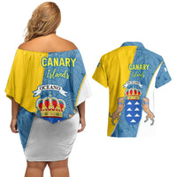 Canary Islands Flag Couples Matching Off Shoulder Short Dress and Hawaiian Shirt Autonomous Community of Spain - Wonder Print Shop