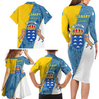 Canary Islands Flag Family Matching Long Sleeve Bodycon Dress and Hawaiian Shirt Autonomous Community of Spain - Wonder Print Shop