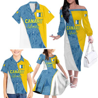 Canary Islands Flag Family Matching Off The Shoulder Long Sleeve Dress and Hawaiian Shirt Autonomous Community of Spain - Wonder Print Shop