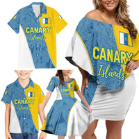 Canary Islands Flag Family Matching Off Shoulder Short Dress and Hawaiian Shirt Autonomous Community of Spain - Wonder Print Shop