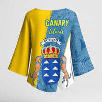 Canary Islands Flag Kimono Sleeve Blouse Autonomous Community of Spain - Wonder Print Shop