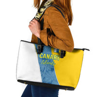 Canary Islands Flag Leather Tote Bag Autonomous Community of Spain - Wonder Print Shop
