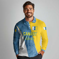 Canary Islands Flag Long Sleeve Polo Shirt Autonomous Community of Spain - Wonder Print Shop