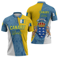 Canary Islands Flag Zipper Polo Shirt Autonomous Community of Spain - Wonder Print Shop