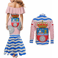 Cantabria Flag Couples Matching Mermaid Dress and Long Sleeve Button Shirt Autonomous Community of Spain - Wonder Print Shop