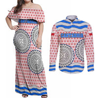 Cantabria Flag Couples Matching Off Shoulder Maxi Dress and Long Sleeve Button Shirt Autonomous Community of Spain - Wonder Print Shop