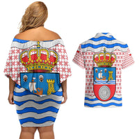 Cantabria Flag Couples Matching Off Shoulder Short Dress and Hawaiian Shirt Autonomous Community of Spain - Wonder Print Shop