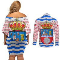 Cantabria Flag Couples Matching Off Shoulder Short Dress and Long Sleeve Button Shirt Autonomous Community of Spain - Wonder Print Shop