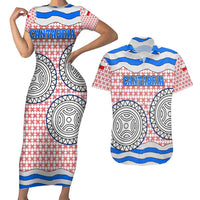 Cantabria Flag Couples Matching Short Sleeve Bodycon Dress and Hawaiian Shirt Autonomous Community of Spain - Wonder Print Shop