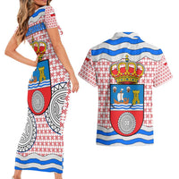 Cantabria Flag Couples Matching Short Sleeve Bodycon Dress and Hawaiian Shirt Autonomous Community of Spain - Wonder Print Shop