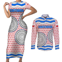 Cantabria Flag Couples Matching Short Sleeve Bodycon Dress and Long Sleeve Button Shirt Autonomous Community of Spain - Wonder Print Shop