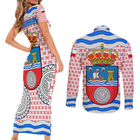 Cantabria Flag Couples Matching Short Sleeve Bodycon Dress and Long Sleeve Button Shirt Autonomous Community of Spain - Wonder Print Shop