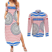 Cantabria Flag Couples Matching Summer Maxi Dress and Long Sleeve Button Shirt Autonomous Community of Spain - Wonder Print Shop