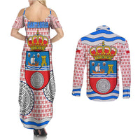 Cantabria Flag Couples Matching Summer Maxi Dress and Long Sleeve Button Shirt Autonomous Community of Spain - Wonder Print Shop