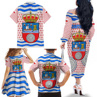 Cantabria Flag Family Matching Off The Shoulder Long Sleeve Dress and Hawaiian Shirt Autonomous Community of Spain - Wonder Print Shop