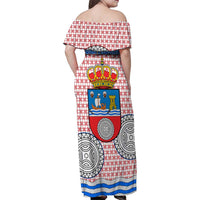 Cantabria Flag Family Matching Off Shoulder Maxi Dress and Hawaiian Shirt Autonomous Community of Spain - Wonder Print Shop
