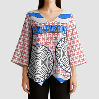 Cantabria Flag Kimono Sleeve Blouse Autonomous Community of Spain - Wonder Print Shop