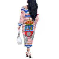 Cantabria Flag Off The Shoulder Long Sleeve Dress Autonomous Community of Spain - Wonder Print Shop