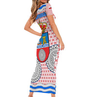 Cantabria Flag Short Sleeve Bodycon Dress Autonomous Community of Spain - Wonder Print Shop