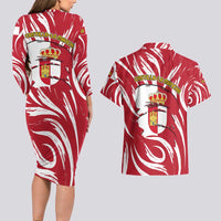 Castilla La Mancha Flag Couples Matching Long Sleeve Bodycon Dress and Hawaiian Shirt Autonomous Community of Spain - Wonder Print Shop
