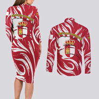 Castilla La Mancha Flag Couples Matching Long Sleeve Bodycon Dress and Long Sleeve Button Shirt Autonomous Community of Spain - Wonder Print Shop