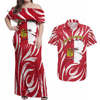 Castilla La Mancha Flag Couples Matching Off Shoulder Maxi Dress and Hawaiian Shirt Autonomous Community of Spain - Wonder Print Shop