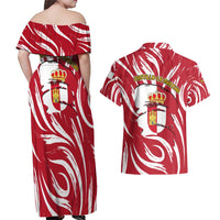 Castilla La Mancha Flag Couples Matching Off Shoulder Maxi Dress and Hawaiian Shirt Autonomous Community of Spain - Wonder Print Shop