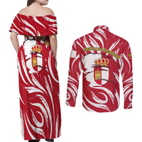 Castilla La Mancha Flag Couples Matching Off Shoulder Maxi Dress and Long Sleeve Button Shirt Autonomous Community of Spain - Wonder Print Shop