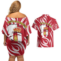 Castilla La Mancha Flag Couples Matching Off Shoulder Short Dress and Hawaiian Shirt Autonomous Community of Spain - Wonder Print Shop