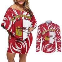 Castilla La Mancha Flag Couples Matching Off Shoulder Short Dress and Long Sleeve Button Shirt Autonomous Community of Spain - Wonder Print Shop