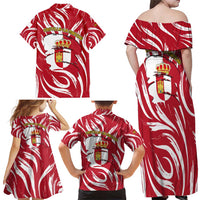 Castilla La Mancha Flag Family Matching Off Shoulder Maxi Dress and Hawaiian Shirt Autonomous Community of Spain - Wonder Print Shop