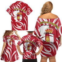 Castilla La Mancha Flag Family Matching Off Shoulder Short Dress and Hawaiian Shirt Autonomous Community of Spain - Wonder Print Shop