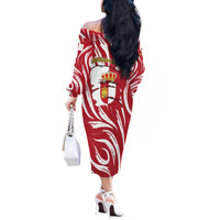 Castilla La Mancha Flag Off The Shoulder Long Sleeve Dress Autonomous Community of Spain - Wonder Print Shop