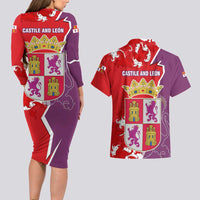 Castile and León Flag Couples Matching Long Sleeve Bodycon Dress and Hawaiian Shirt Autonomous Community of Spain - Wonder Print Shop