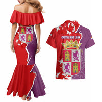 Castile and León Flag Couples Matching Mermaid Dress and Hawaiian Shirt Autonomous Community of Spain - Wonder Print Shop